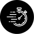 Fast-moving stopwatch icon representing speed and time efficiency for Lensify platform.